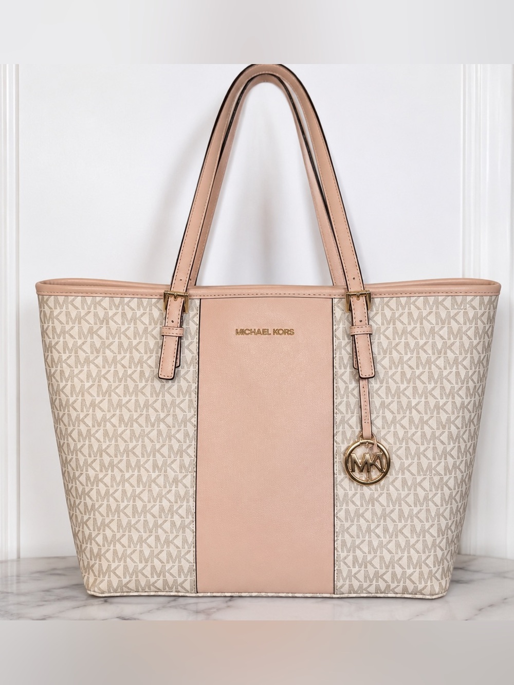 Michael Kors Monogram Beige and Pink Tote